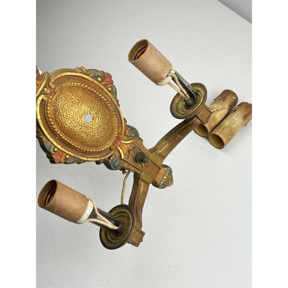 Antique Bronze Art Nouveau Double Arm Wall Sconce Light Fixture Victorian Gothic - Picture 3 of 8